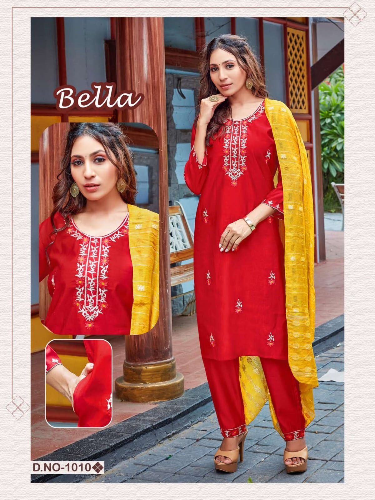 Bella Vol 1 Gadwal Silk Embroidered Kurti Pant Dupatta Set