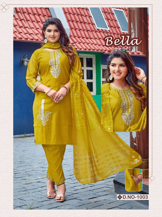 Bella Vol 1 Gadwal Silk Embroidered Kurti Pant Dupatta Set