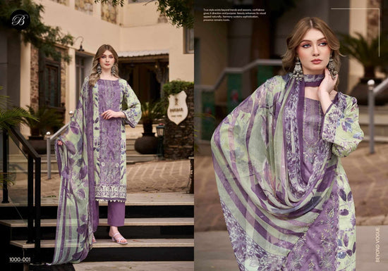 BELLIZA DESIGNER STUDIO FEROZA Jam Cotton Digital Printed Dress Material - Amrah Wholesale