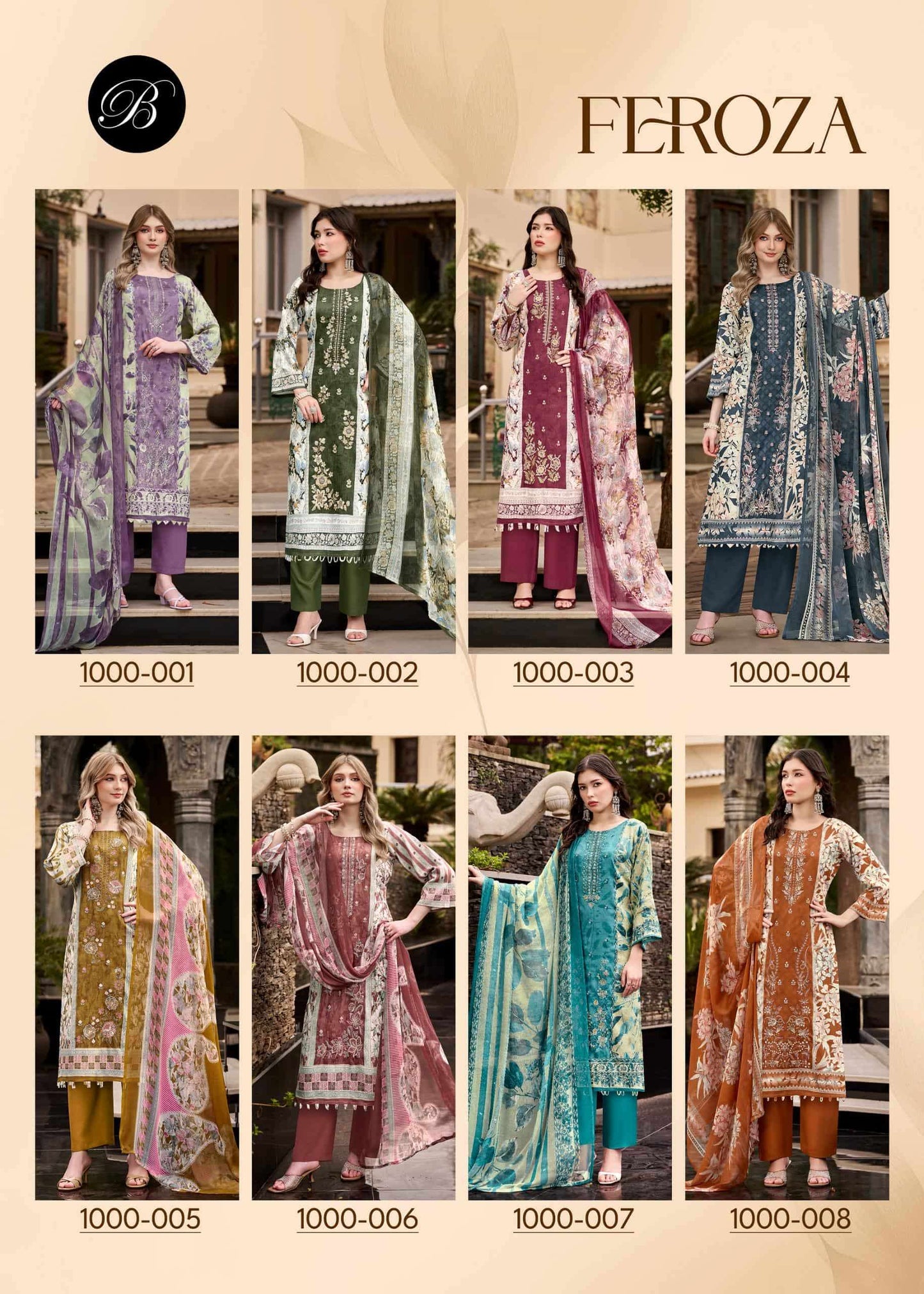 BELLIZA DESIGNER STUDIO FEROZA Jam Cotton Digital Printed Dress Material