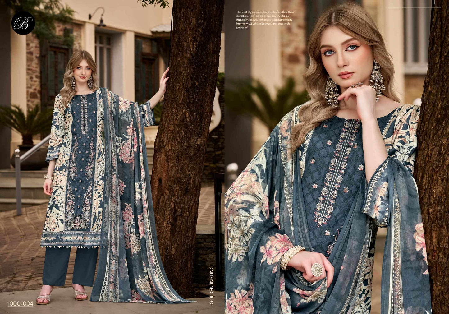 BELLIZA DESIGNER STUDIO FEROZA Jam Cotton Digital Printed Dress Material