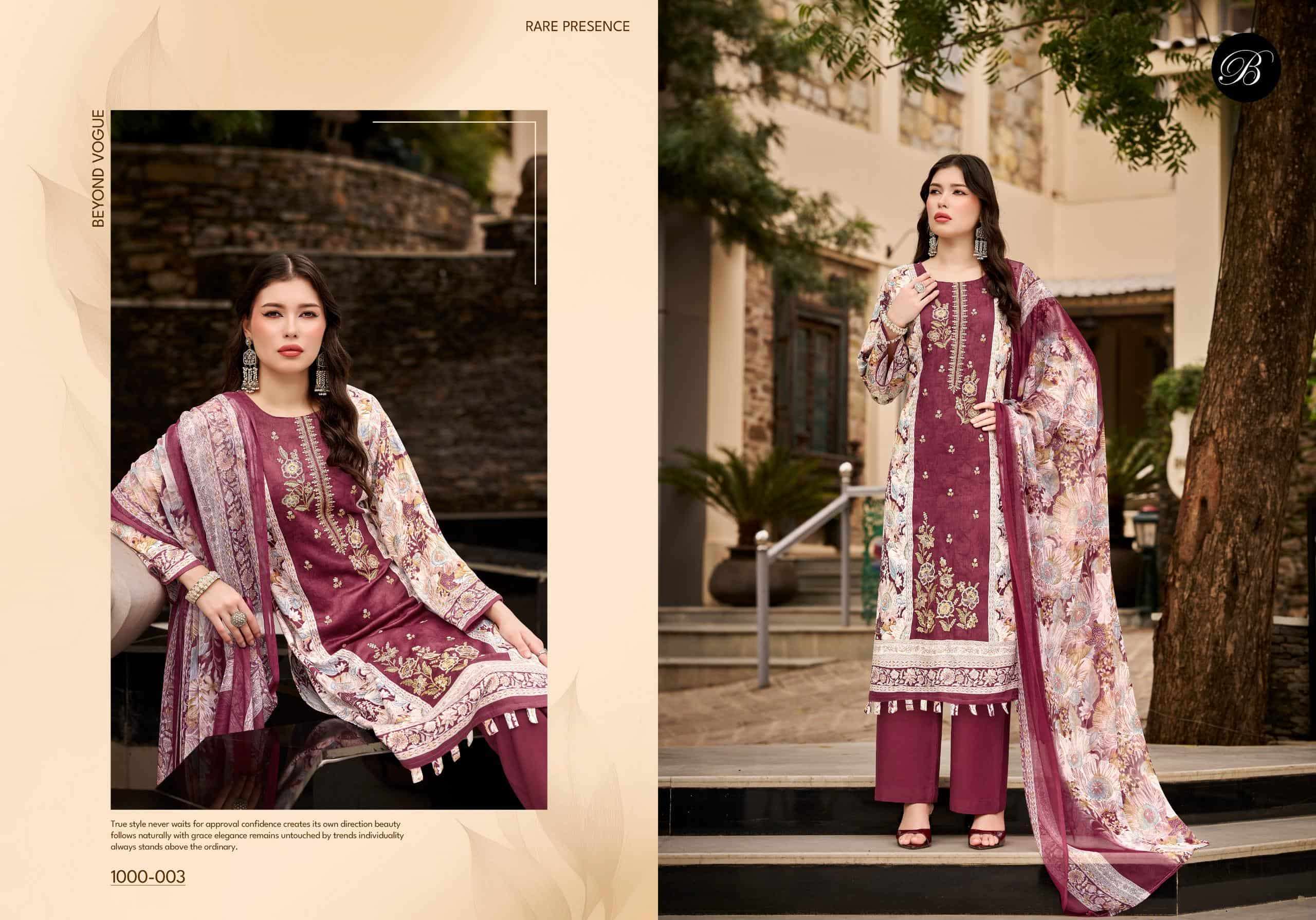 BELLIZA DESIGNER STUDIO FEROZA Jam Cotton Digital Printed Dress Material
