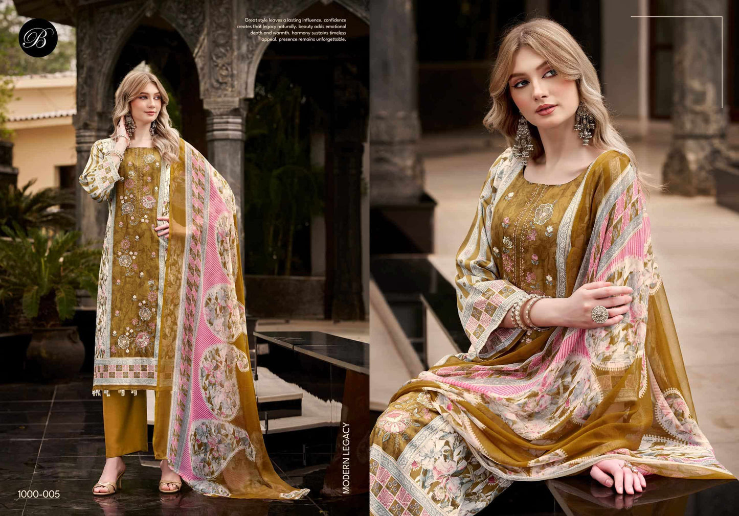 BELLIZA DESIGNER STUDIO FEROZA Jam Cotton Digital Printed Dress Material