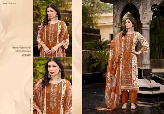 BELLIZA DESIGNER STUDIO FEROZA Jam Cotton Digital Printed Dress Material