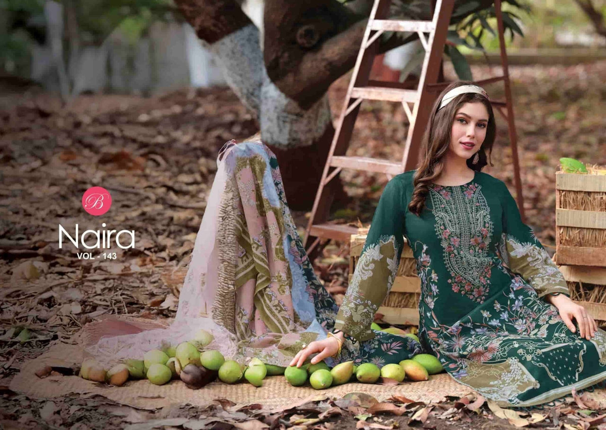 Belliza Designer Studio Naira Vol 143 Pure Cotton Pakistani Suit - Amrah Wholesale