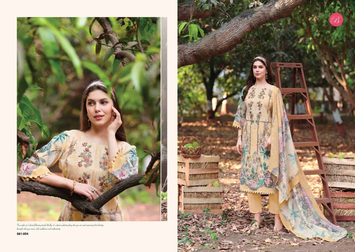Belliza Designer Studio Naira Vol 143 Pure Cotton Pakistani Suit - Amrah Wholesale