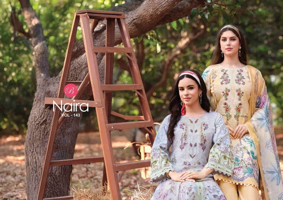 Belliza Designer Studio Naira Vol 143 Pure Cotton Pakistani Suit - Amrah Wholesale