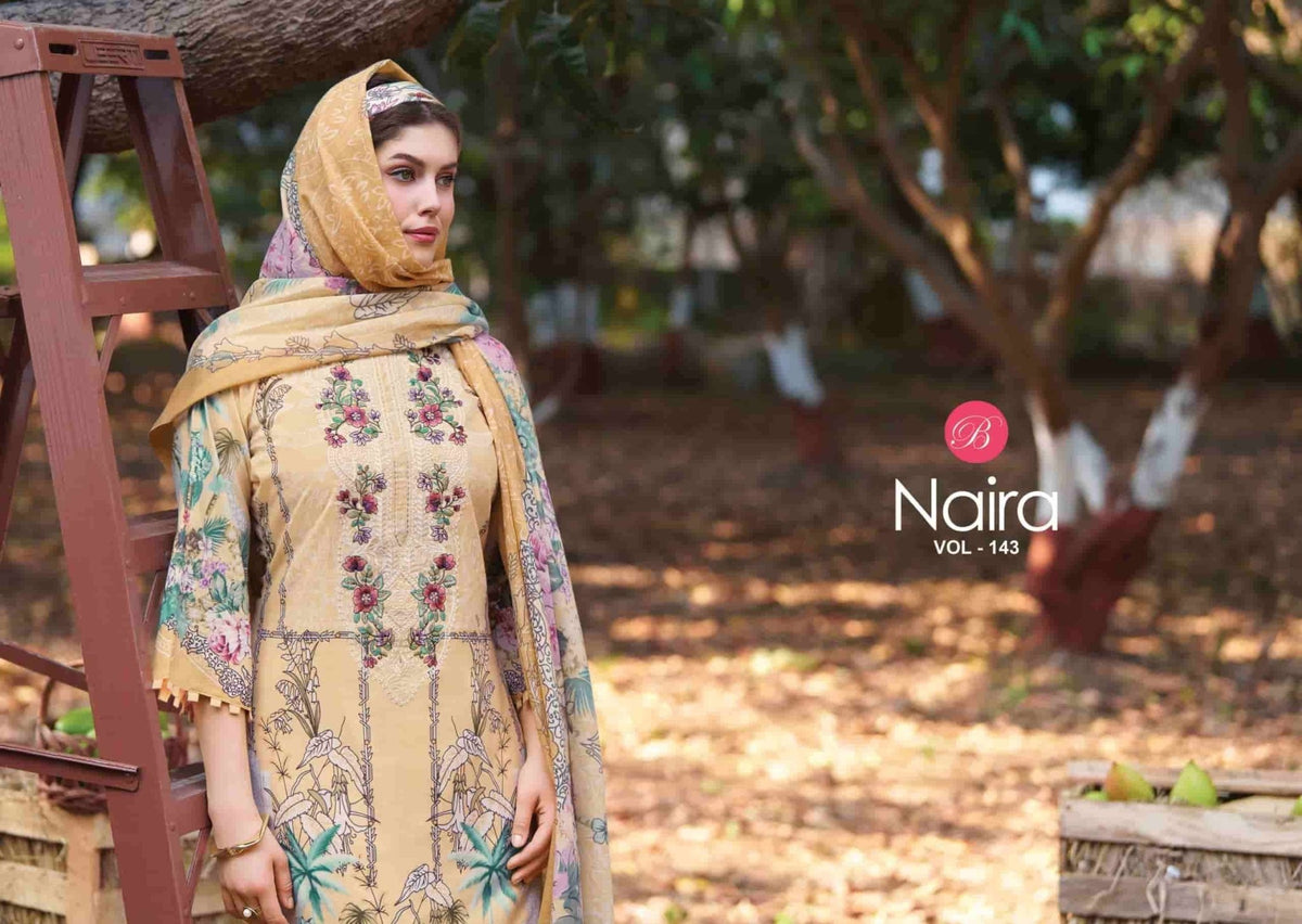 Belliza Designer Studio Naira Vol 143 Pure Cotton Pakistani Suit - Amrah Wholesale