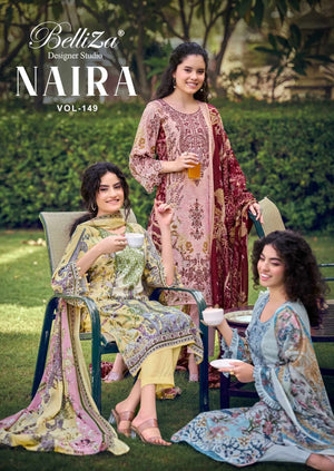 Belliza Designer Studio Naira Vol 149 Pure Cotton Embroidered Dress Material - Amrah Wholesale