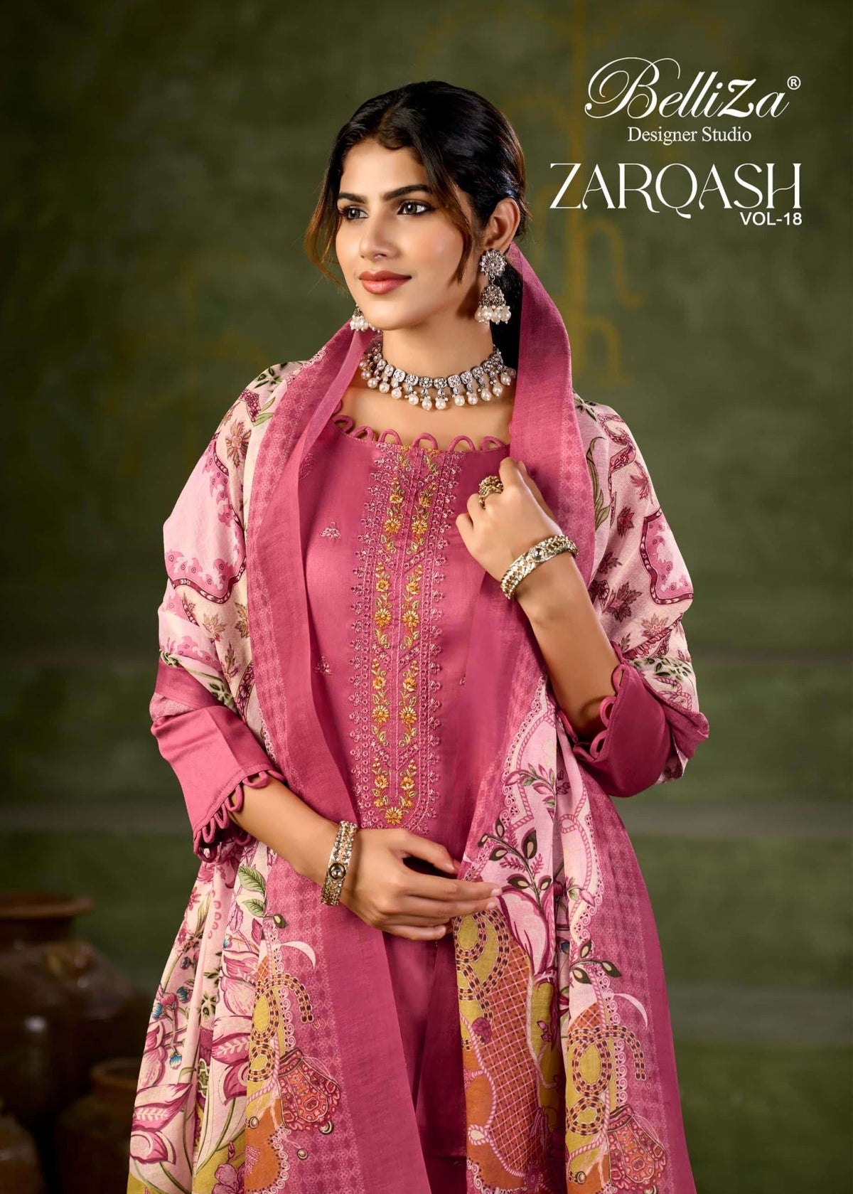 Belliza Designer Studio Zarqash Vol 18 Embroidered Dress Material - Amrah Wholesale