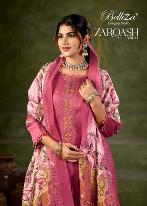 Belliza Designer Studio Zarqash Vol 18 Embroidered Dress Material - Amrah Wholesale