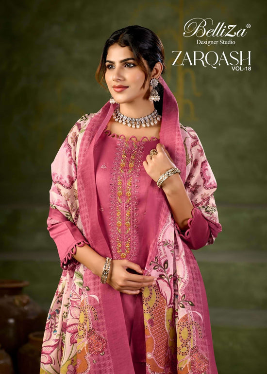 Belliza Designer Studio Zarqash Vol 18 Embroidered Dress Material - Amrah Wholesale