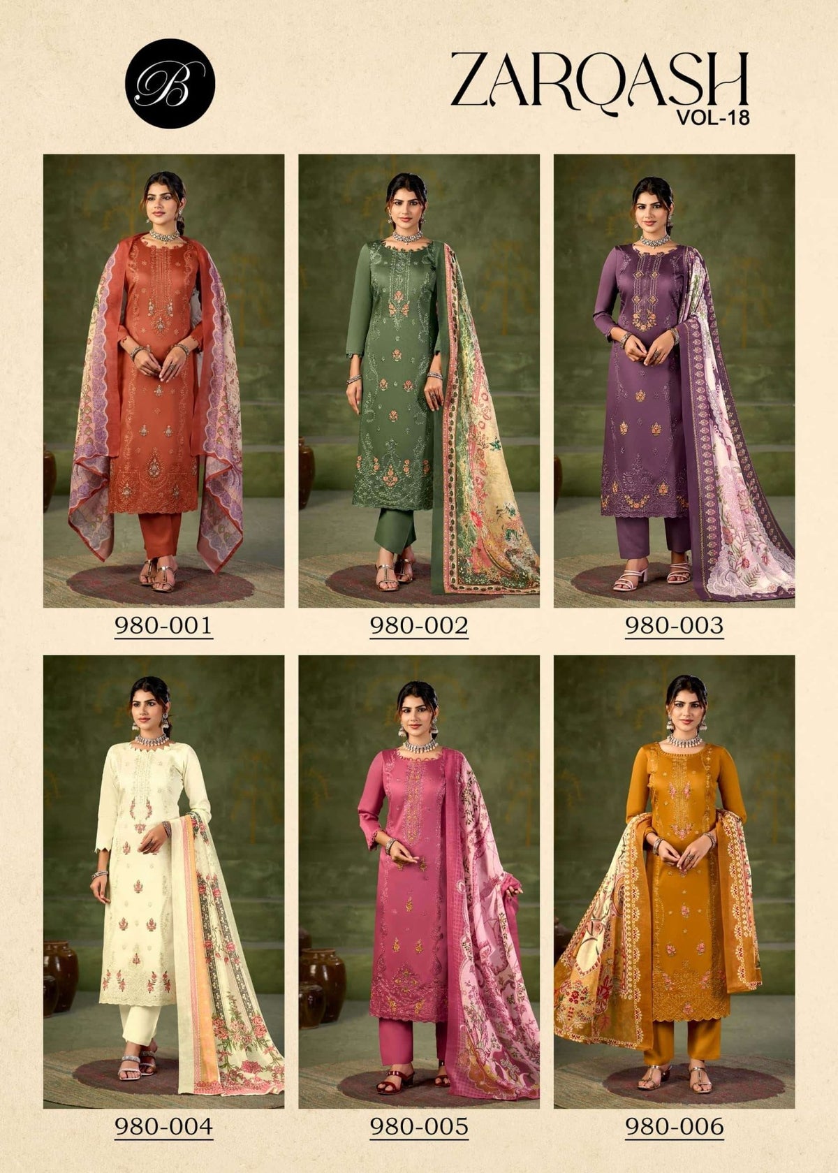 Belliza Designer Studio Zarqash Vol 18 Embroidered Dress Material - Amrah Wholesale