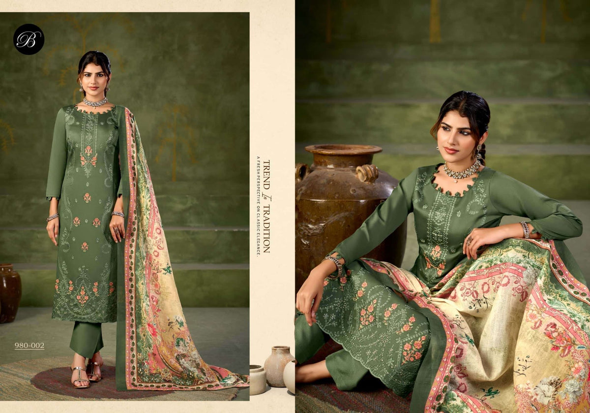 Belliza Designer Studio Zarqash Vol 18 Embroidered Dress Material - Amrah Wholesale