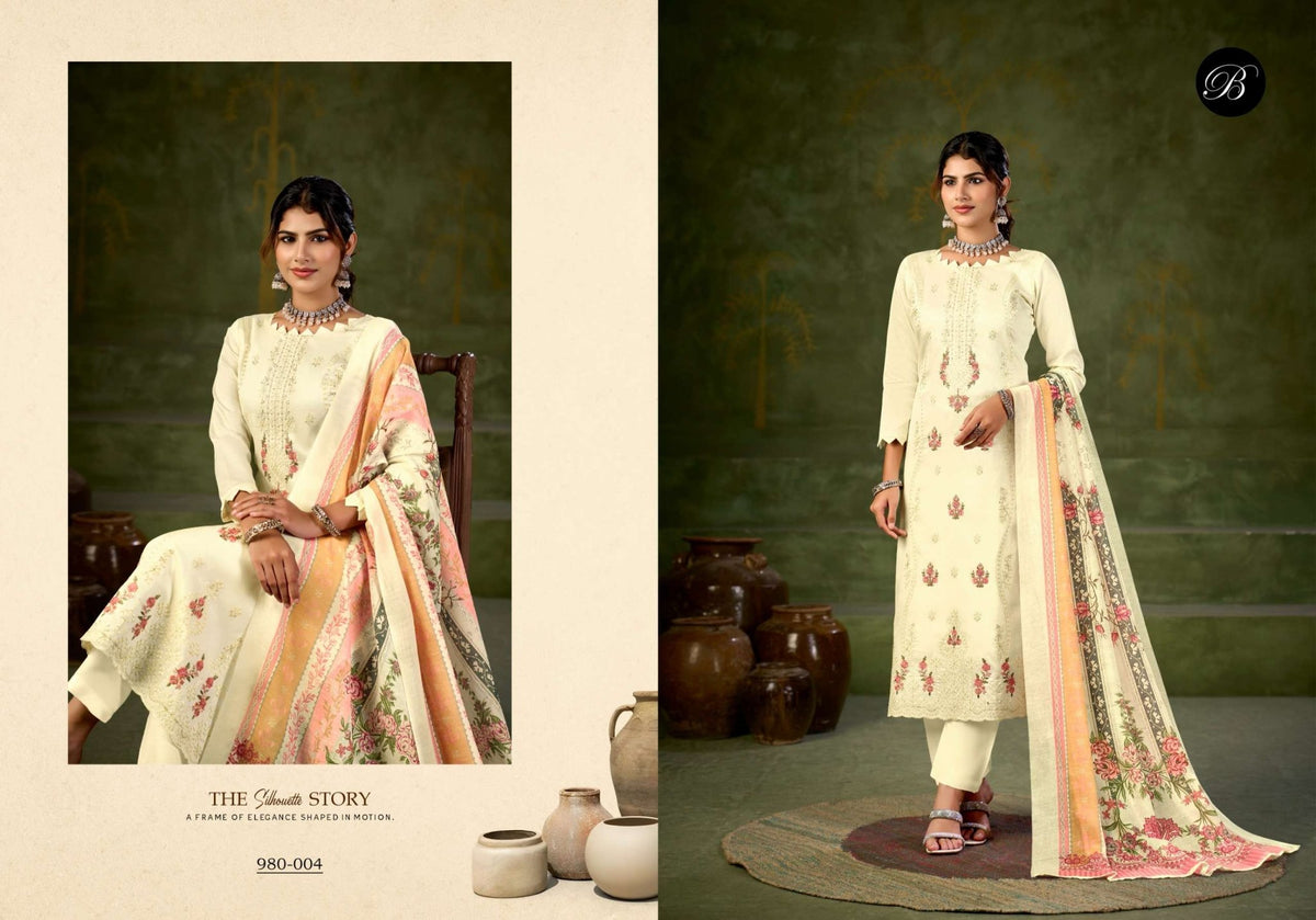 Belliza Designer Studio Zarqash Vol 18 Embroidered Dress Material - Amrah Wholesale
