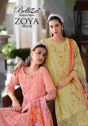 Belliza Designer Studio Zoya Vol 2 Cotton Karachi Embroidered Dress Material - Amrah Wholesale