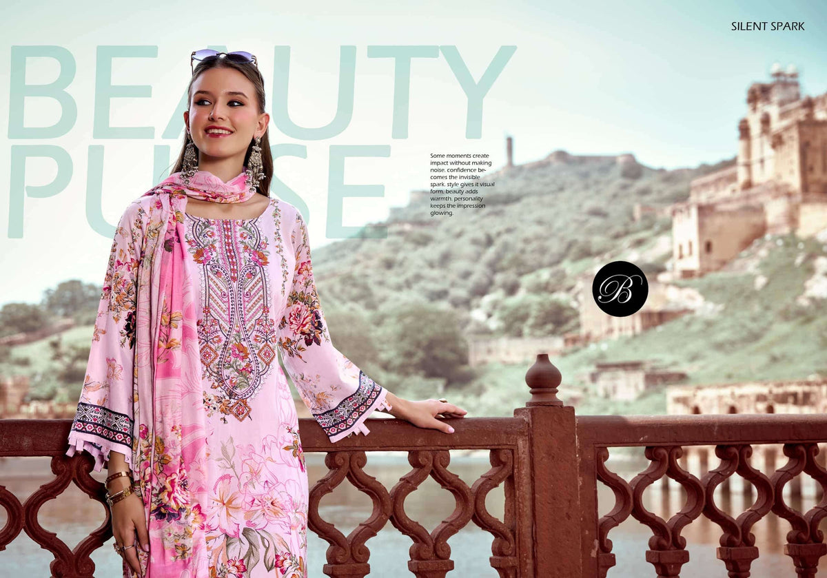 Belliza Designer Studio Naira Vol 158 Pure Cotton Digital Print Self Embroidered Unstitched Dress Material