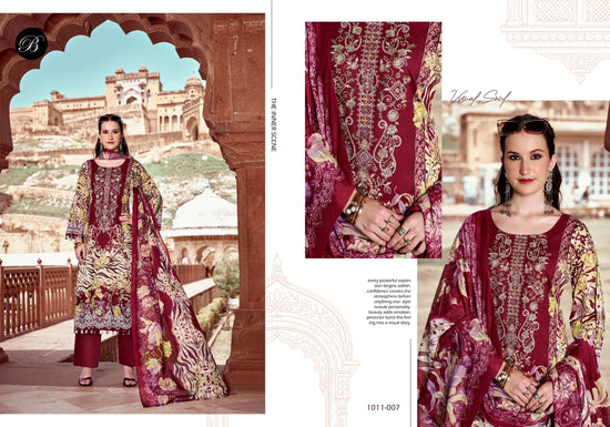 Belliza Designer Studio Naira Vol 158 Pure Cotton Digital Print Self Embroidered Unstitched Dress Material