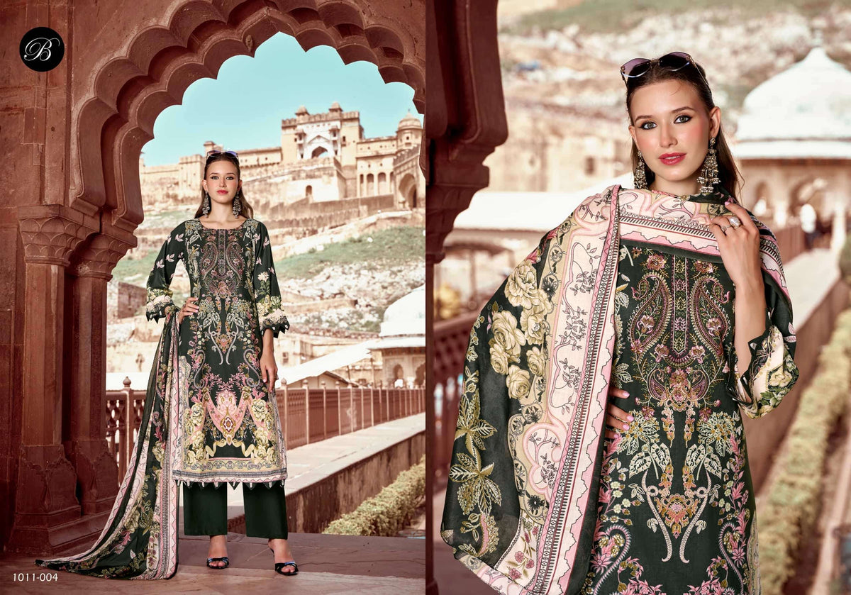 Belliza Designer Studio Naira Vol 158 Pure Cotton Digital Print Self Embroidered Unstitched Dress Material