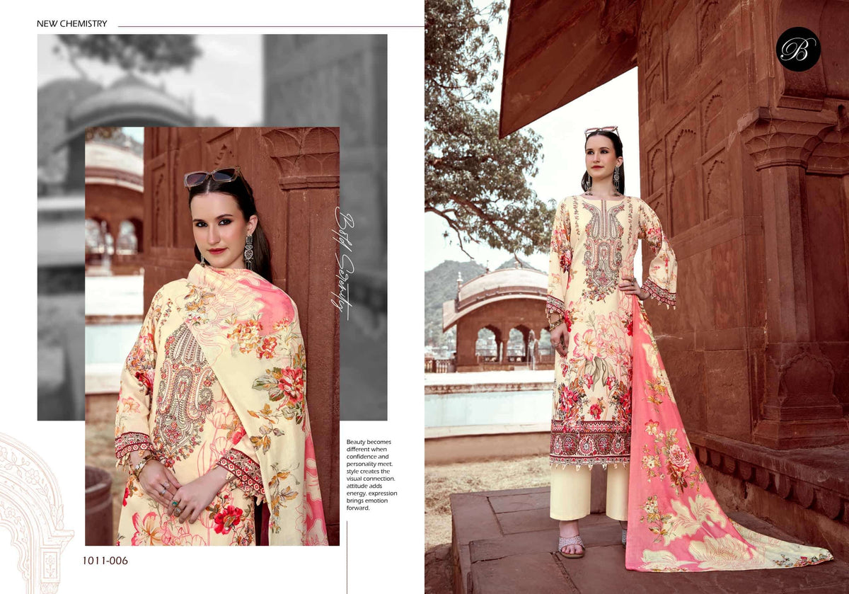Belliza Designer Studio Naira Vol 158 Pure Cotton Digital Print Self Embroidered Unstitched Dress Material