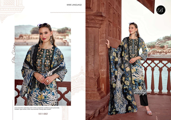Belliza Designer Studio Naira Vol 158 Pure Cotton Digital Print Self Embroidered Unstitched Dress Material
