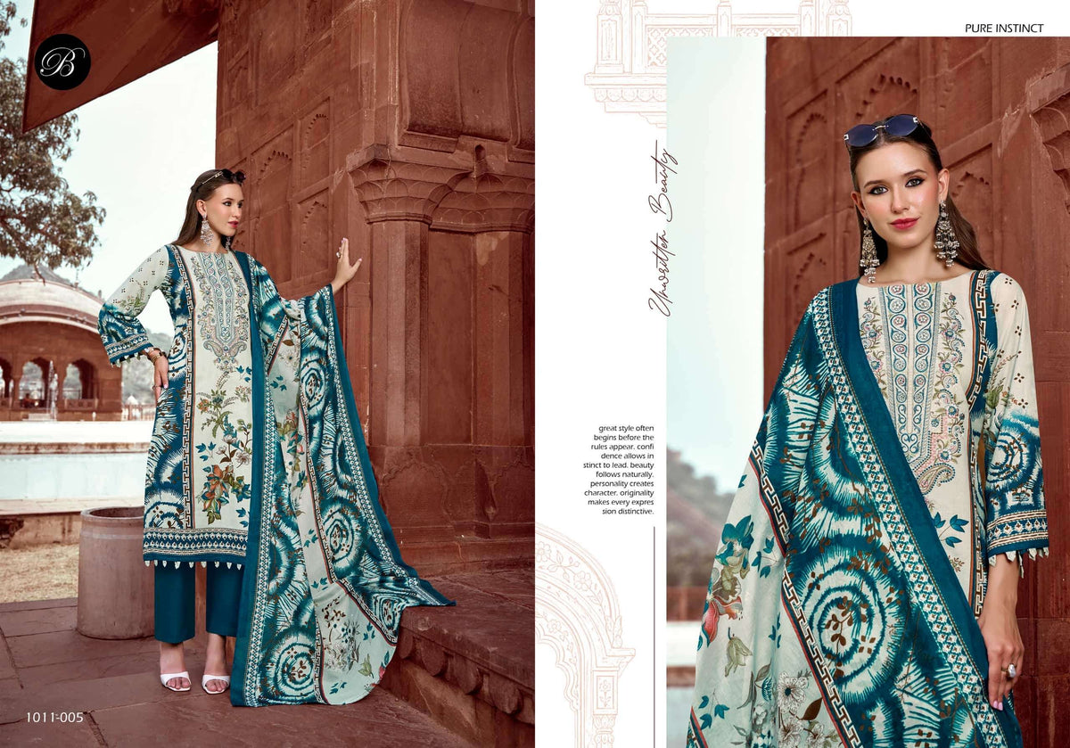 Belliza Designer Studio Naira Vol 158 Pure Cotton Digital Print Self Embroidered Unstitched Dress Material