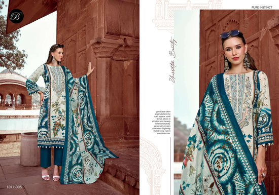 Belliza Designer Studio Naira Vol 158 Pure Cotton Digital Print Self Embroidered Unstitched Dress Material