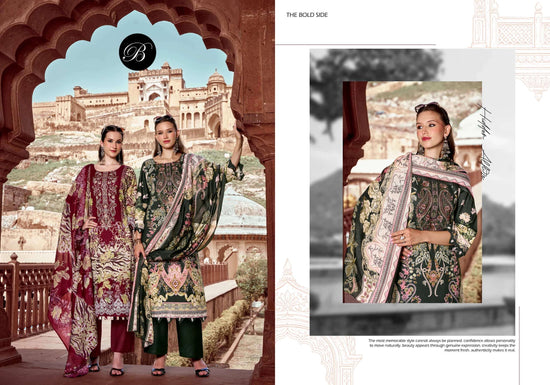 Belliza Designer Studio Naira Vol 158 Pure Cotton Digital Print Self Embroidered Unstitched Dress Material