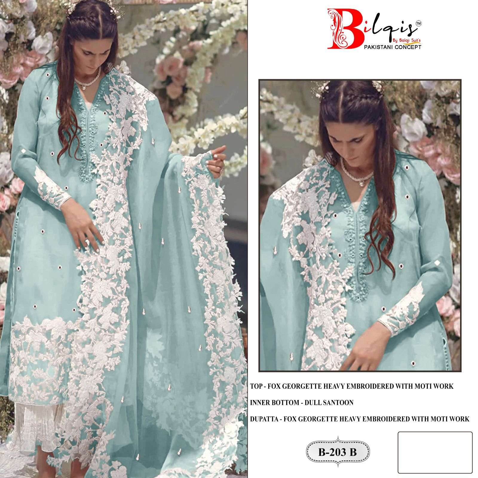Bilqis B-203 Heavy Embroidery Faux Georgette Pakistani Dresses Wholesale –  Amrah Wholesale
