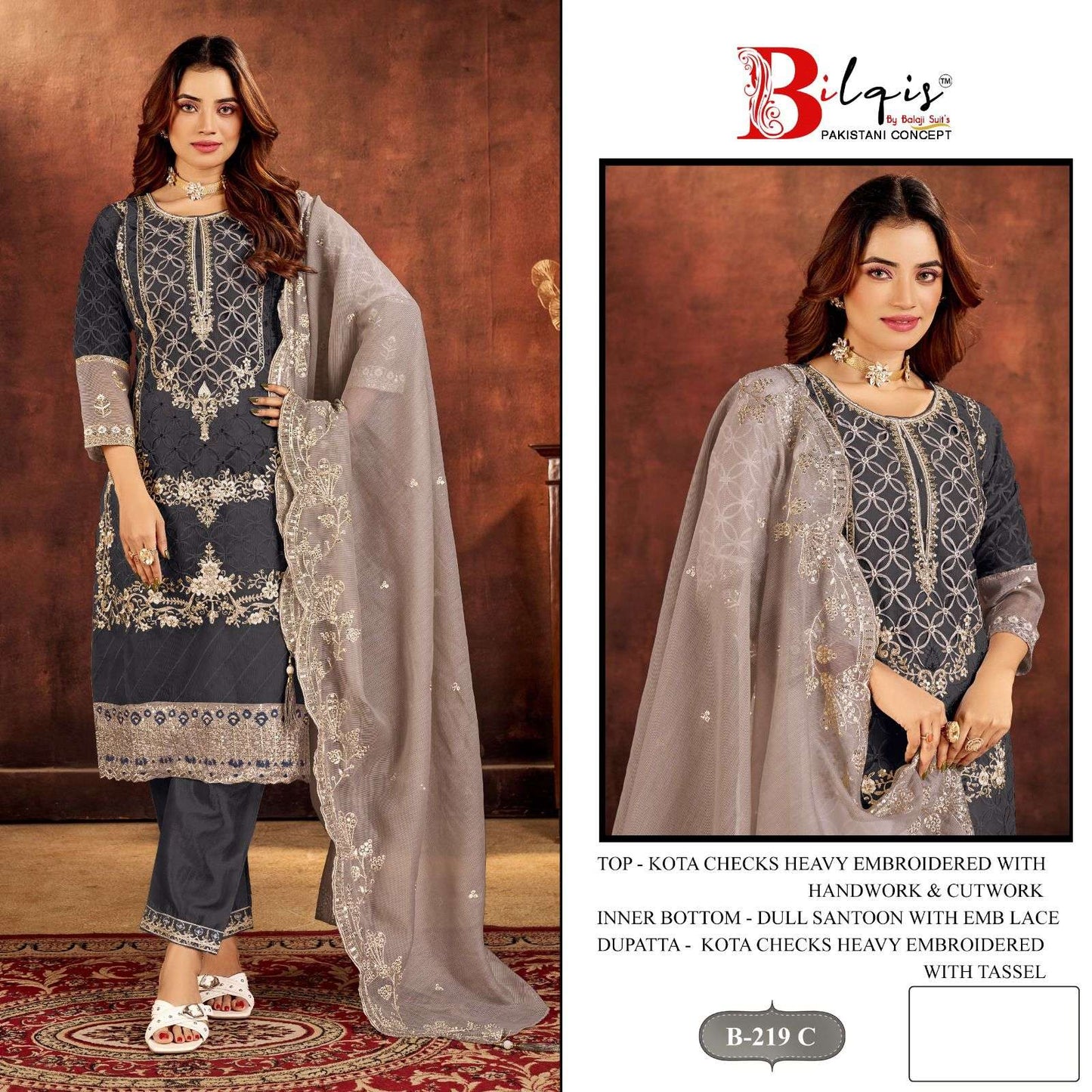 Bilqis B-219 Kota Checks Pakistani Suit - Amrah Wholesale