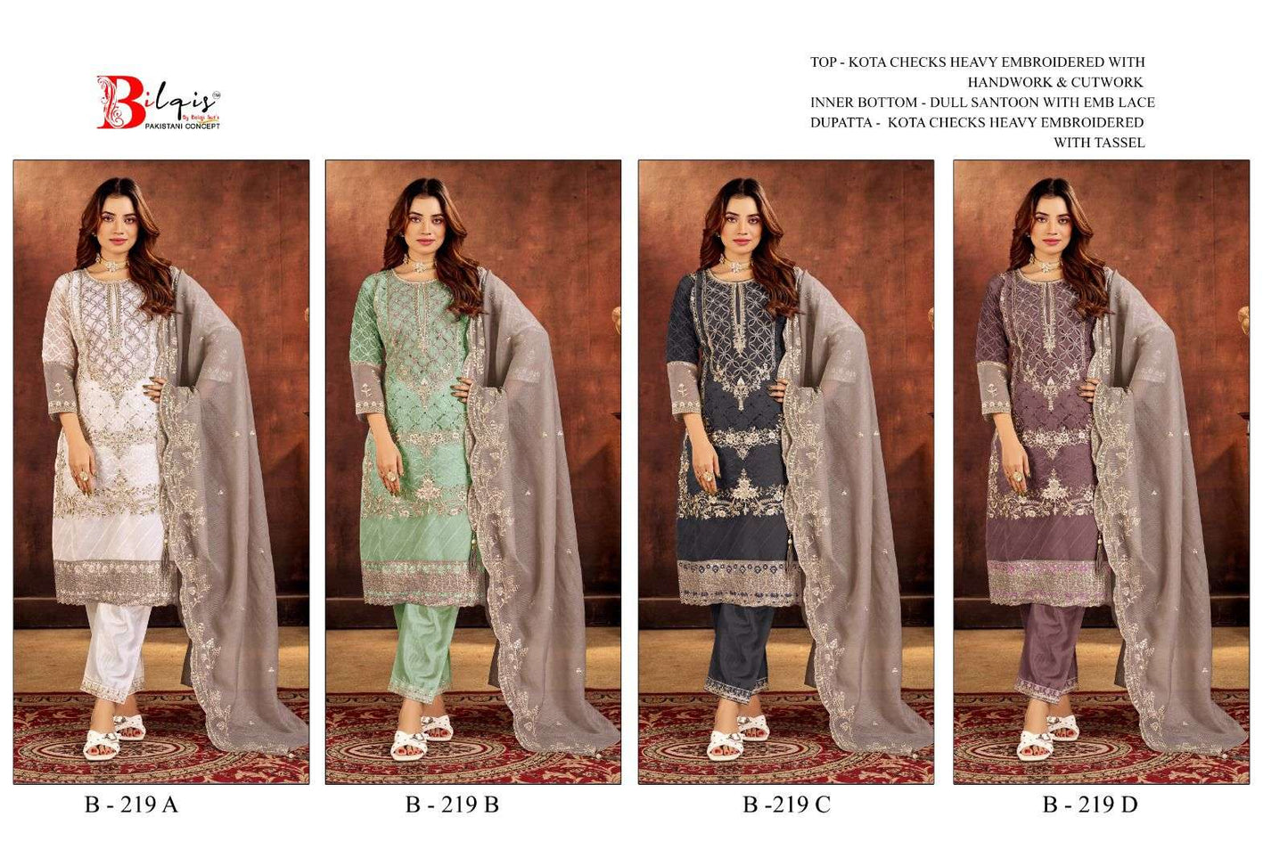 Bilqis B-219 Kota Checks Pakistani Suit - Amrah Wholesale