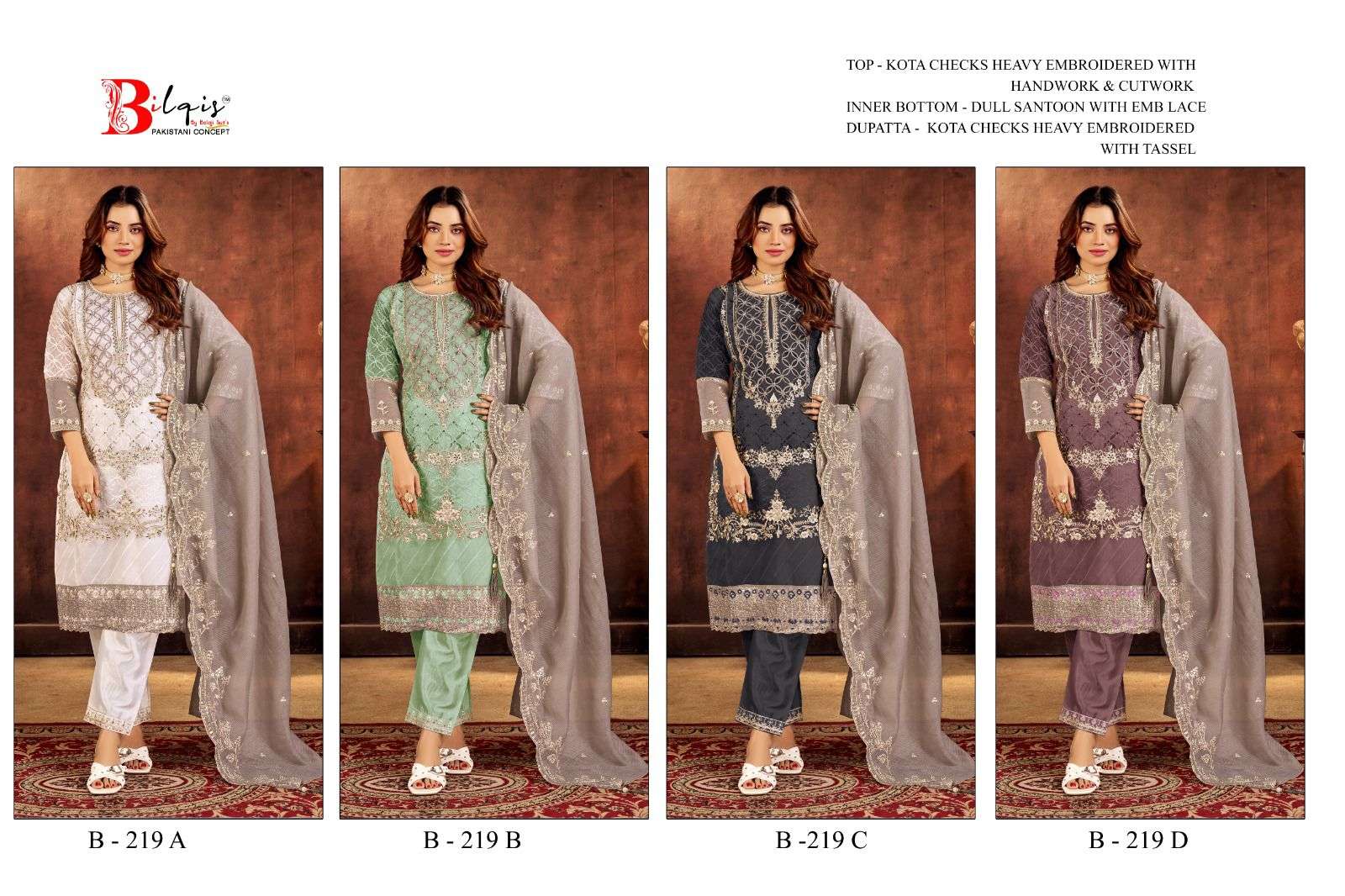 Bilqis B-219 Kota Checks Pakistani Suit - Amrah Wholesale