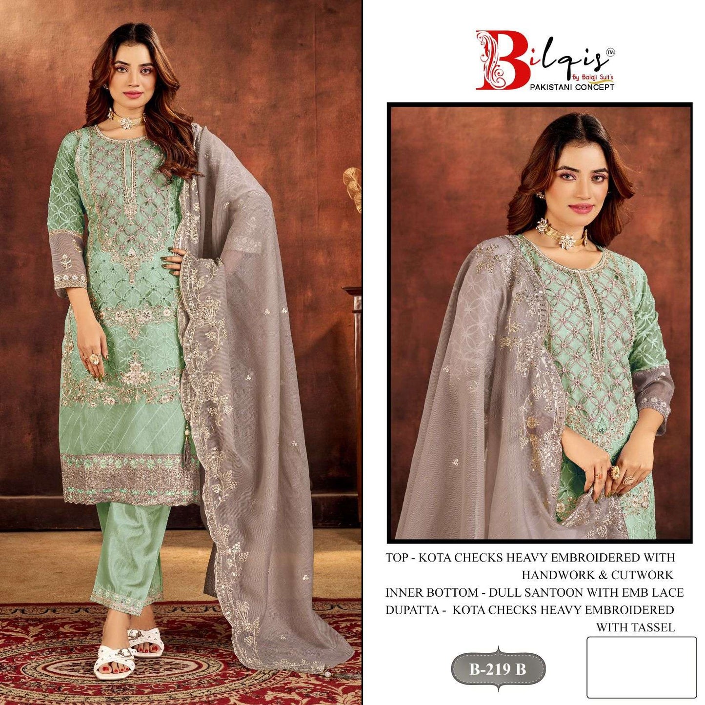 Bilqis B-219 Kota Checks Pakistani Suit - Amrah Wholesale