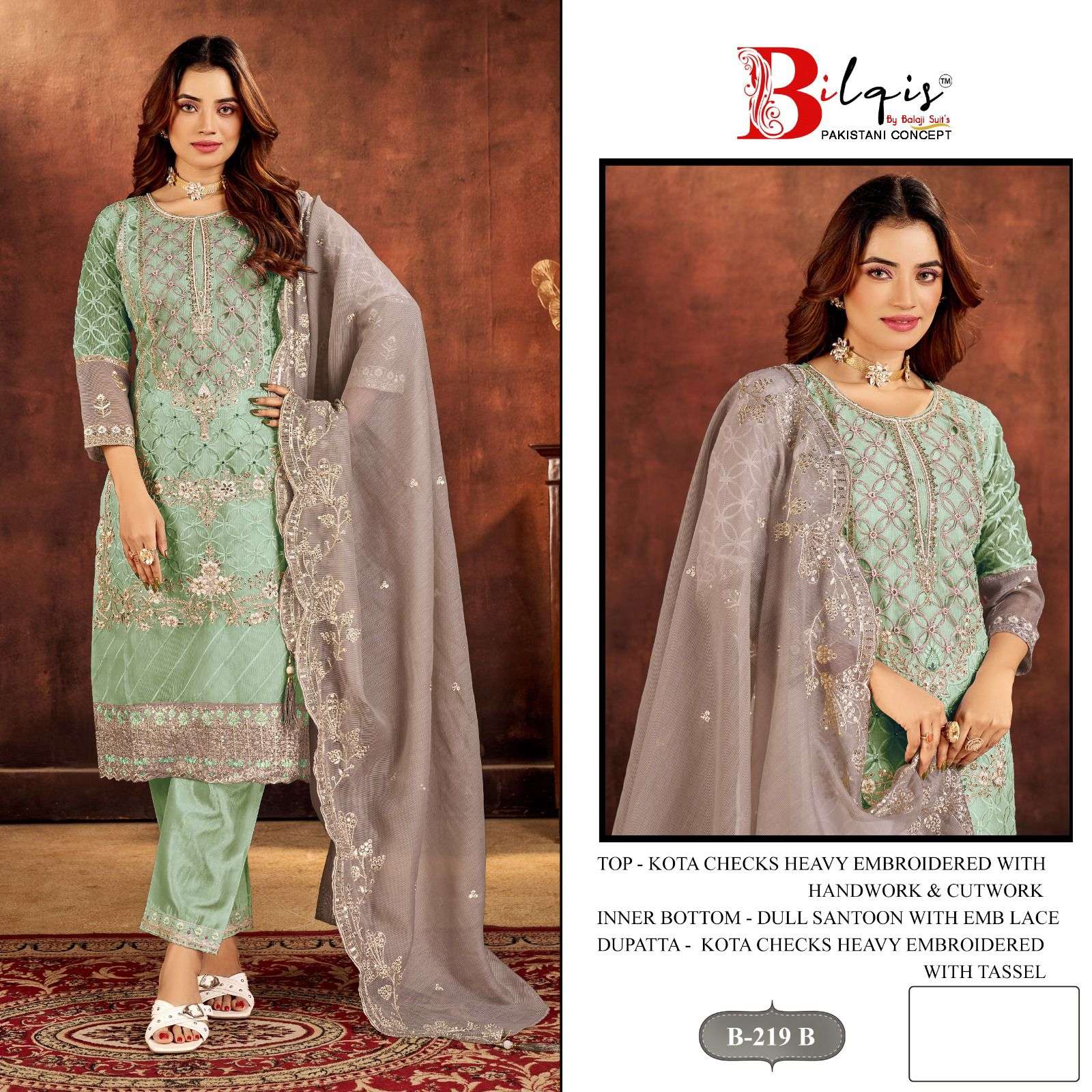 Bilqis B-219 Kota Checks Pakistani Suit - Amrah Wholesale