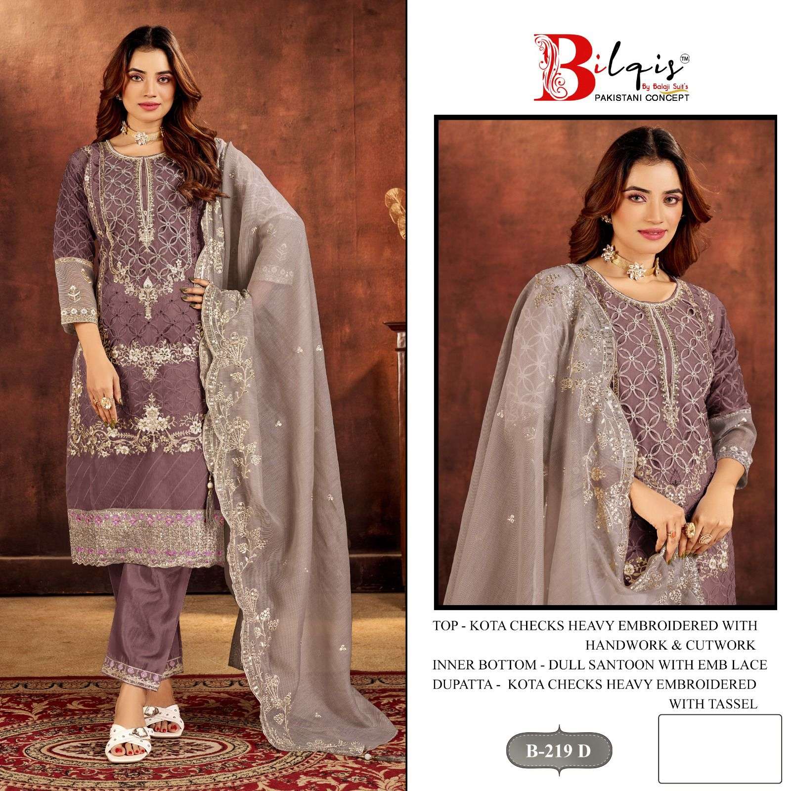 Bilqis B-219 Kota Checks Pakistani Suit - Amrah Wholesale