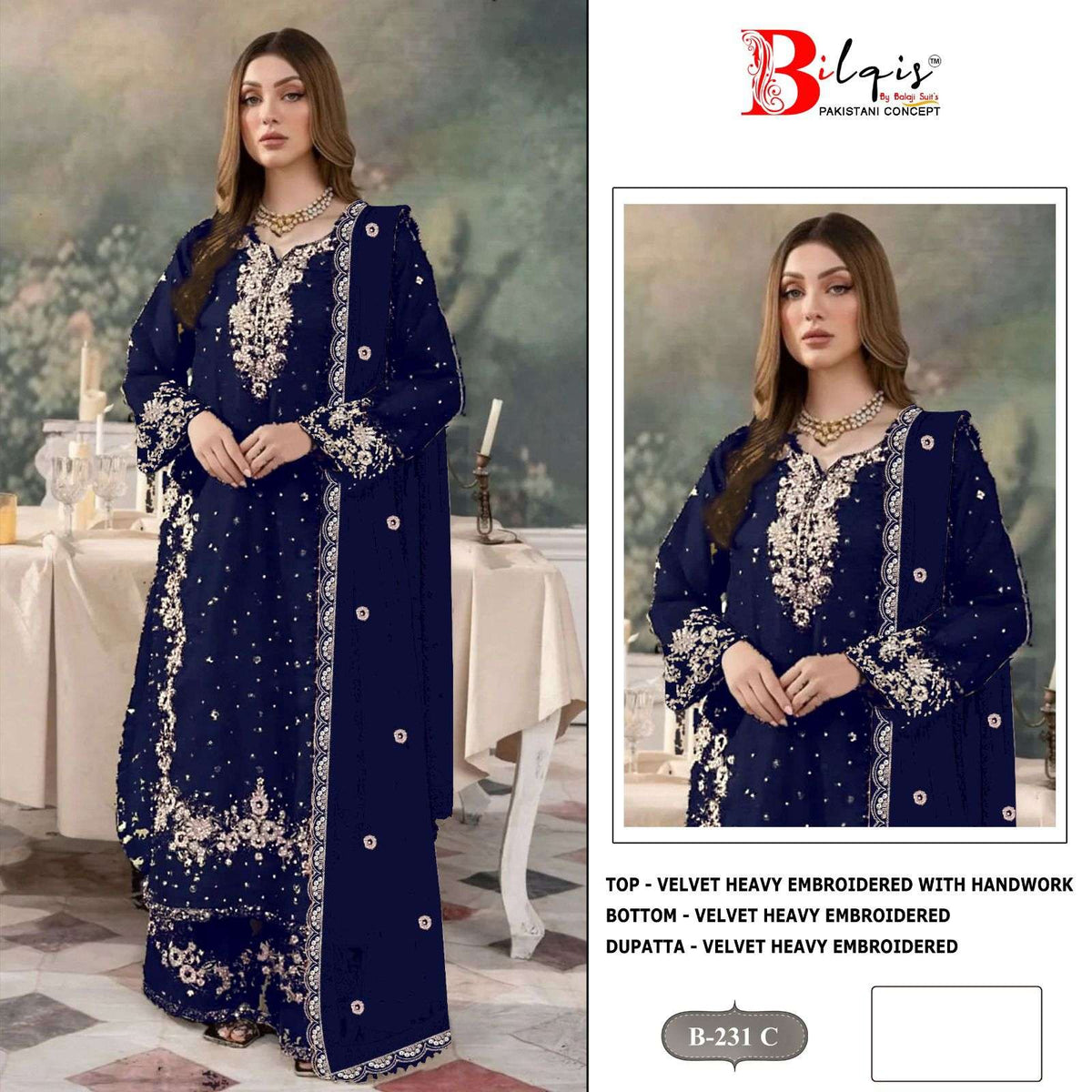BILQIS B-231 Velvet Embroidered Pakistani Suit