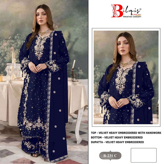 BILQIS B-231 Velvet Embroidered Pakistani Suit