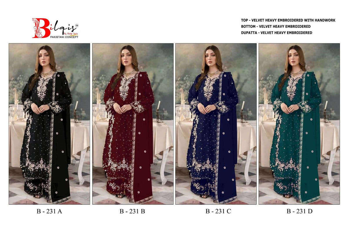 BILQIS B-231 Velvet Embroidered Pakistani Suit