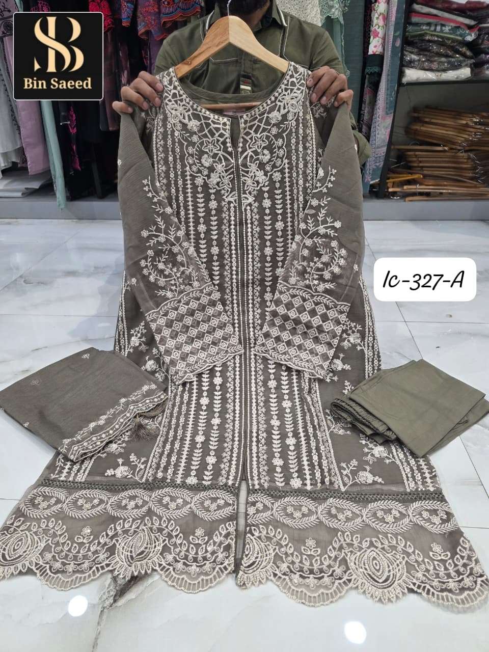 Bin Saeed IC-327 Chiffon Stitched Pakistani Suit Set