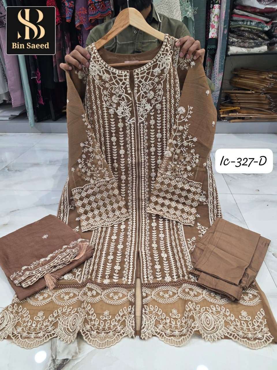 Bin Saeed IC-327 Chiffon Stitched Pakistani Suit Set