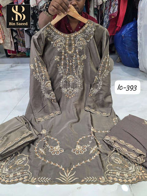 BIN SAEED IC-393 Satin Heavy Embroidery Stitched Pakistani Suit Set - Amrah Wholesale