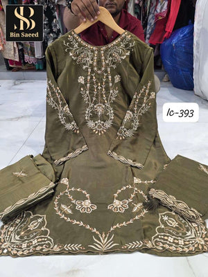 BIN SAEED IC-393 Satin Heavy Embroidery Stitched Pakistani Suit Set - Amrah Wholesale