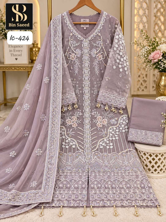 Bin Saeed IC-424 Chiffon Embroidery Hand Work Stitched Suit