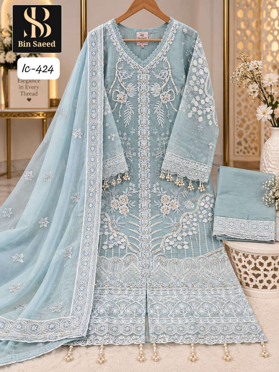 Bin Saeed IC-424 Chiffon Embroidery Hand Work Stitched Suit