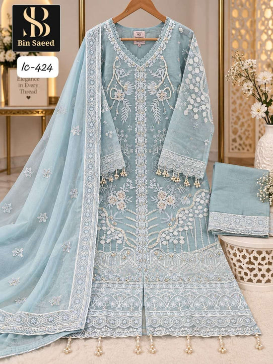 Bin Saeed IC-424 Chiffon Embroidery Hand Work Stitched Suit