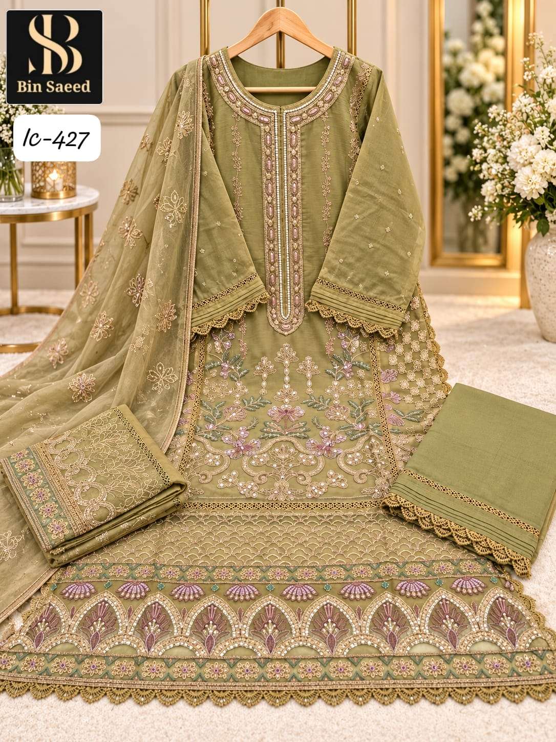 Bin Saeed IC-427 Chinon Hand Work Stitched Suit