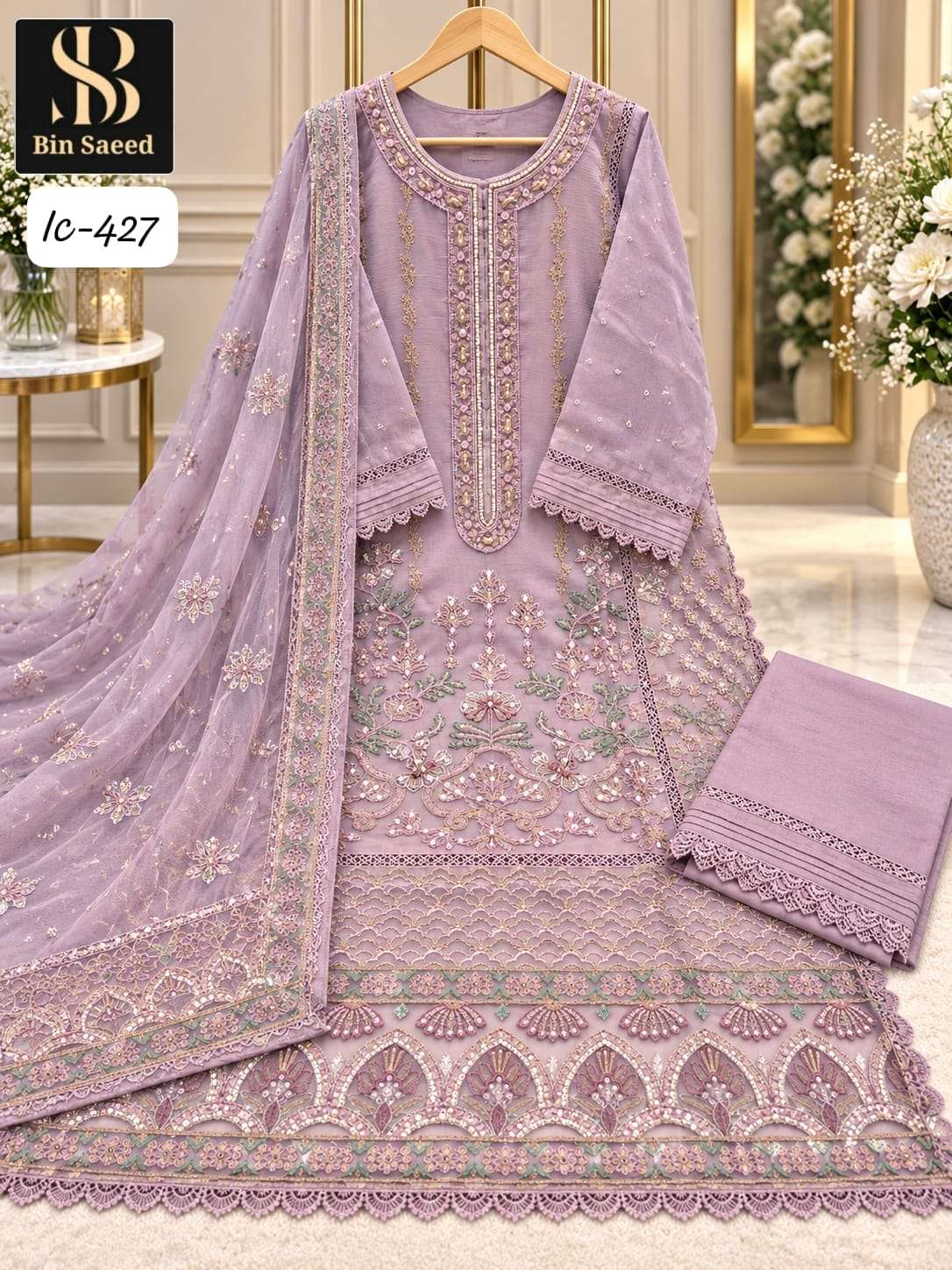 Bin Saeed IC-427 Chinon Hand Work Stitched Suit