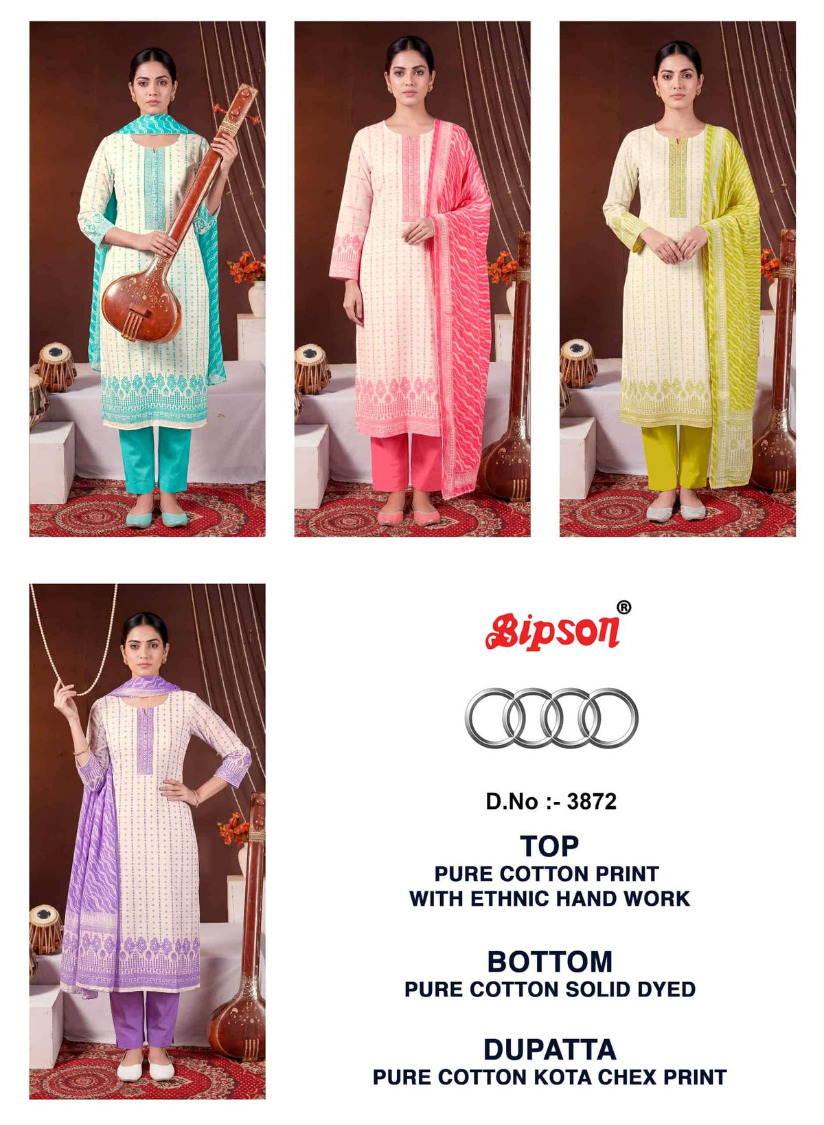 Bipson Audi 3872 Pure Cotton Designer Print Dress Material