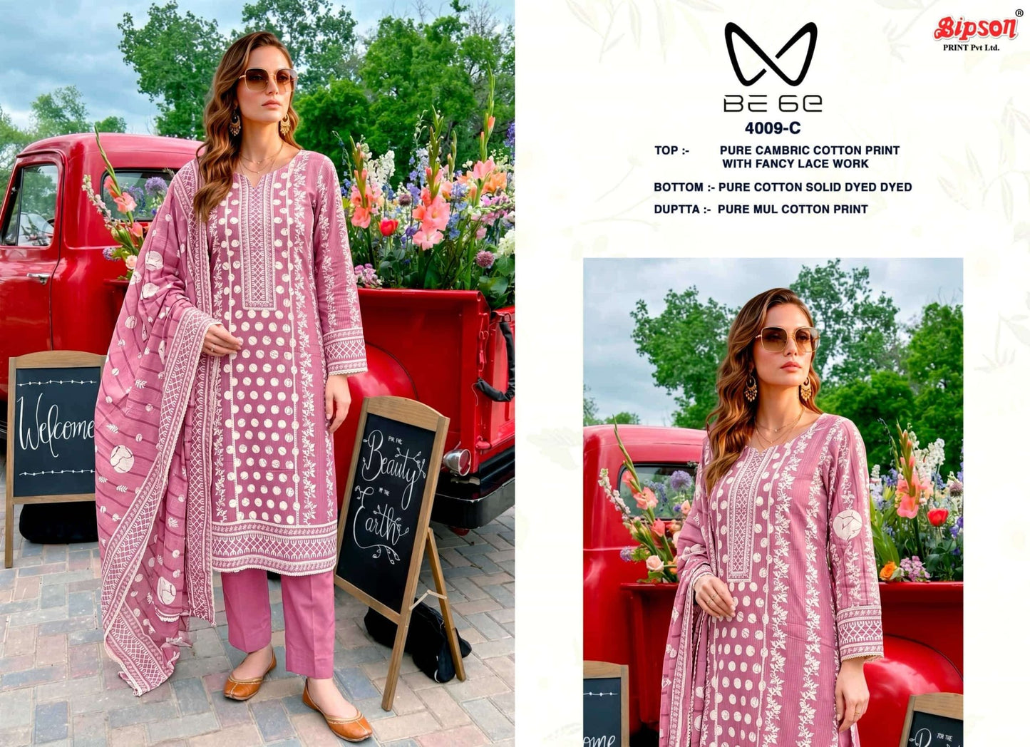 Bipson Be 6E 4009 Pure Cotton Fancy Lace Work Dress Material - Amrah Wholesale