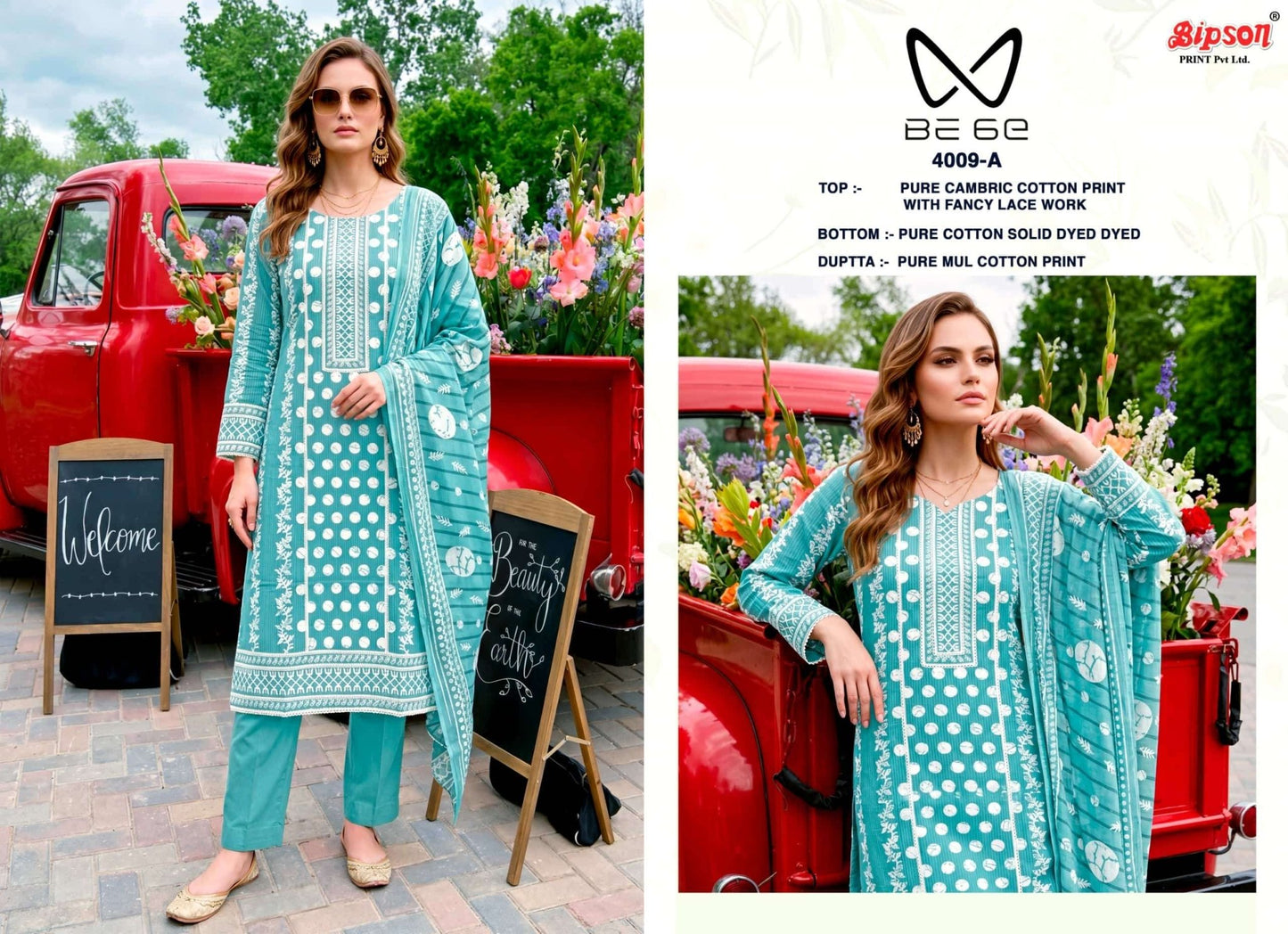 Bipson Be 6E 4009 Pure Cotton Fancy Lace Work Dress Material - Amrah Wholesale